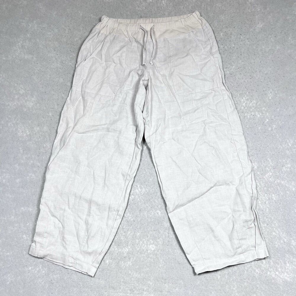 FRESH LAUNDRY Pants Size Small Beige Linen Pull On Waist Wide Leg Pants Flare